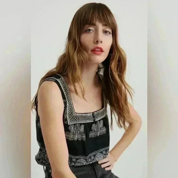 Lucky Brand Square Neck Boho Tank Top Size Small Black & White - Picture 9 of 11